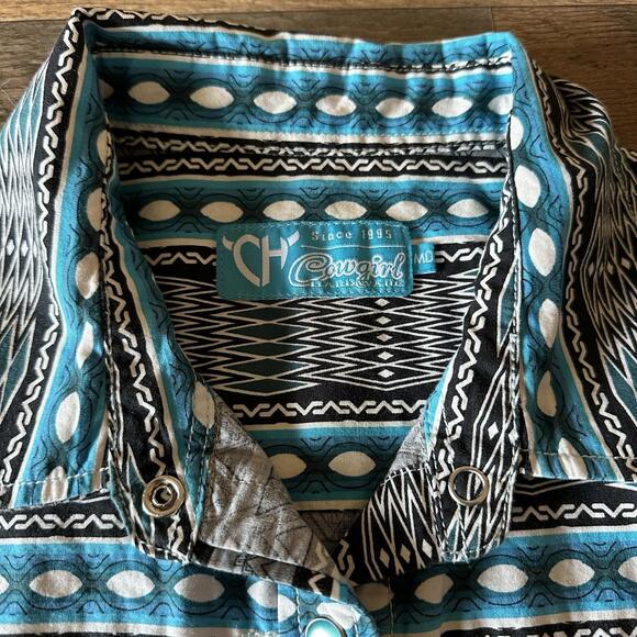 COWGIRL HARDWARE Western Rodeo Shirt  Turquoise Pearl Snap Womens Medium - Picture 2 of 8